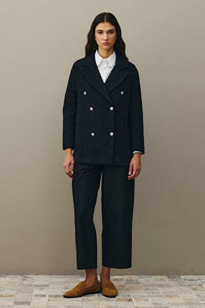 Fahhar Textured Double Breasted Blazer Jacket Black