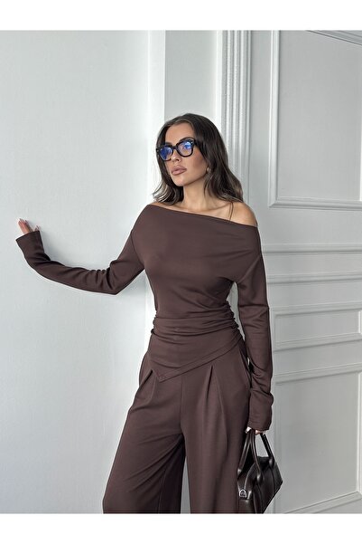 VERNO BUTİK Σετ Modal με λεπτομέρεια στον ώμο και κορδόνι περίσφιξης