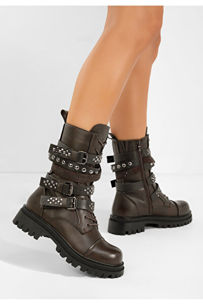 B T Shoes Hnedé dámské polokozačky Dominia