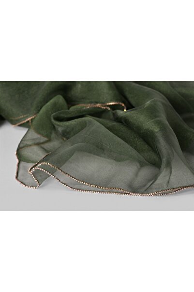 ARMANDA İpekli Kenarı Taşlı Abiye Şal - Haki