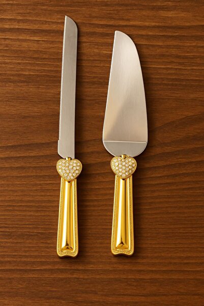 ALMASA سكين كيك مع مغرفة طقم 2حبة لونين فاخر ثقيل