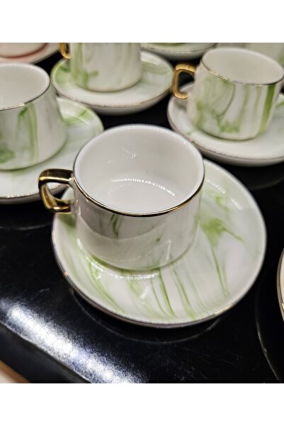 ALANYA HOME DECOR MARBLE PATTERNED TURKISH COFFEE 12 PCS CUPMERMER DESEN TÜRK...