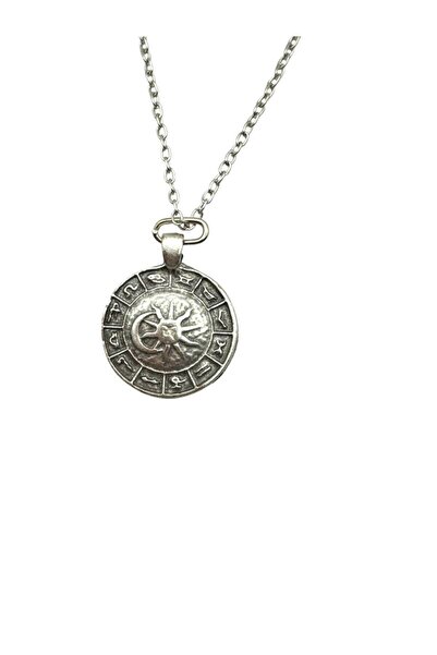 Herşey Nota 12 Zodiac Signs Unisex Necklace with Sun and Moon Figures – Astrology and Mystical Design