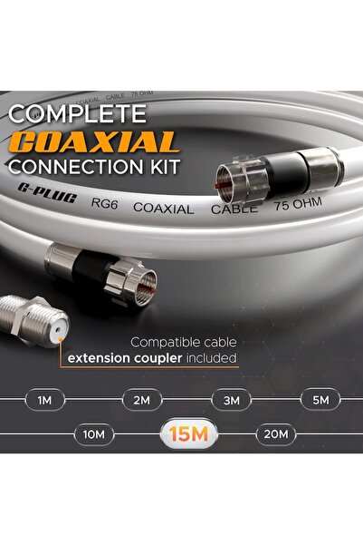 DTK TV Coaxial Antenna Cable, Libox, RG6, 15 m, White