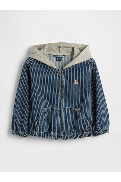 GAP Erkek Bebek Mavi Denim Çizgili Kapüşonlu Ceket