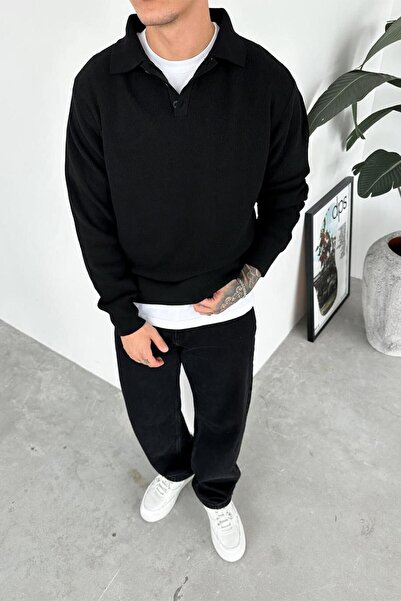 HAFKAGİYİM Black Basic Polo Neck Knit Sweater