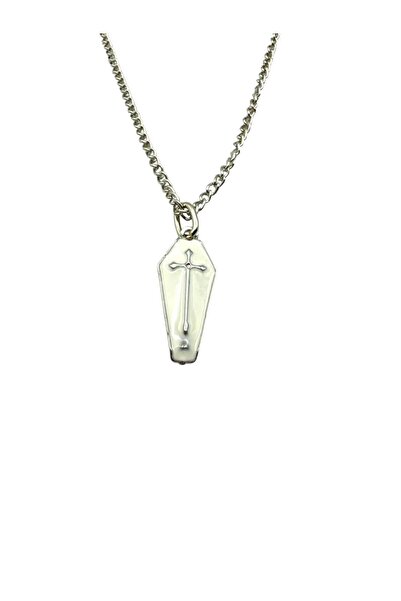 Herşey Nota Gothic Crusader Coffin Unisex Necklace – Antique Design with Flat Crushed Chain