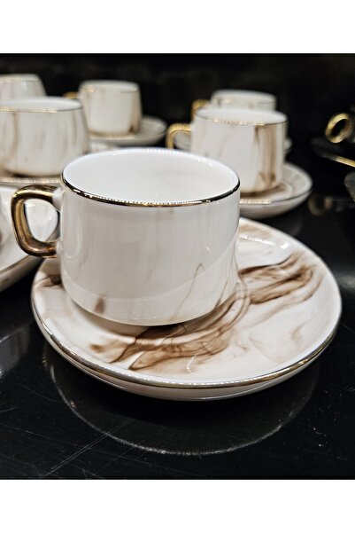 ALANYA HOME DECOR MARBLE PATTERNED TURKISH COFFEE 12 PCS CUPMERMER DESEN TÜRK...