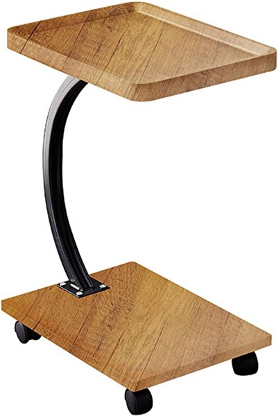 Türkiye طاولة جانبية مزدوجة الطبقات، طاولة قهوة رفيعة على شكل حرف C، مع عجلة دوارة 360 درجة، للمساحات الصغيرة - Stu