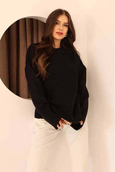 Nazline Pulover de tricotat oversize cu mânecă lungă pentru femei