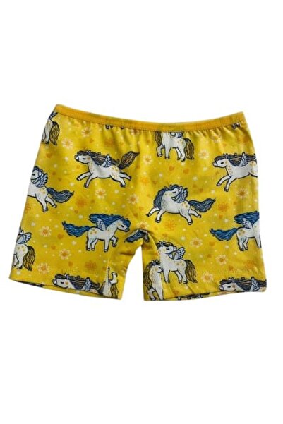 elmas kids Girl's Cotton Yellow Unicorn Patterned Athlete Boxer Set
