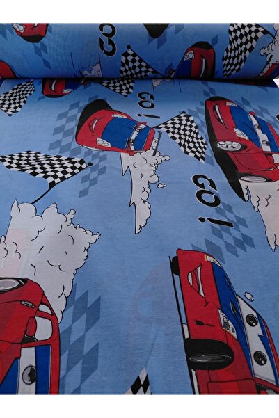lavivahome Poplin Pamuklu Araba Desenli Nevresimlik Kumaş - Metrelik Kumaş 10...