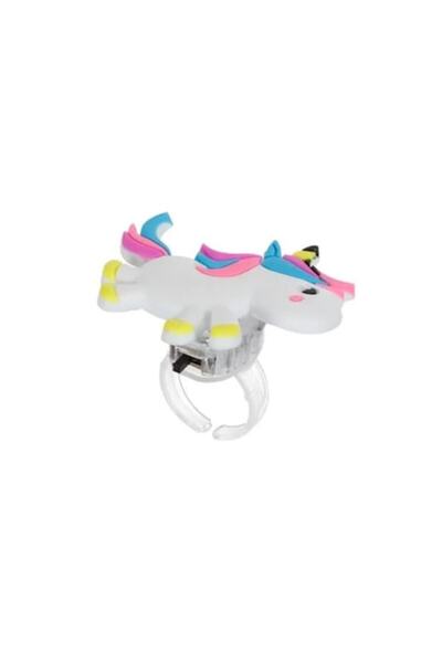 Bibilel Kids Inel reglabil din plastic cu lumini, model unicorn, alb