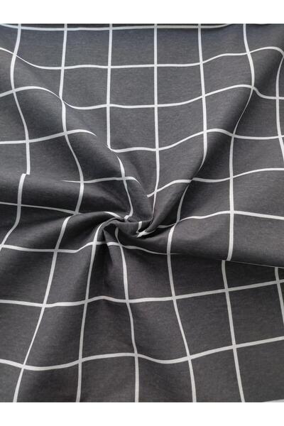lavivahome Poplin Pamuklu Gri Ekose Desenli Nevresimlik Kumaş - Metrelik Kumaş 100x240 CM