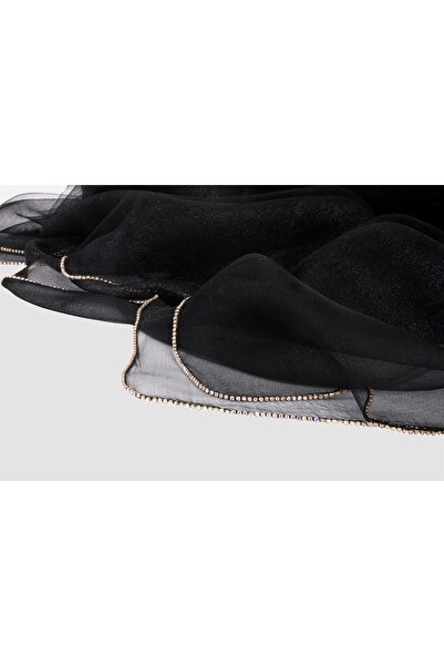 ARMANDA İpekli Kenarı Taşlı Abiye Şal - Siyah