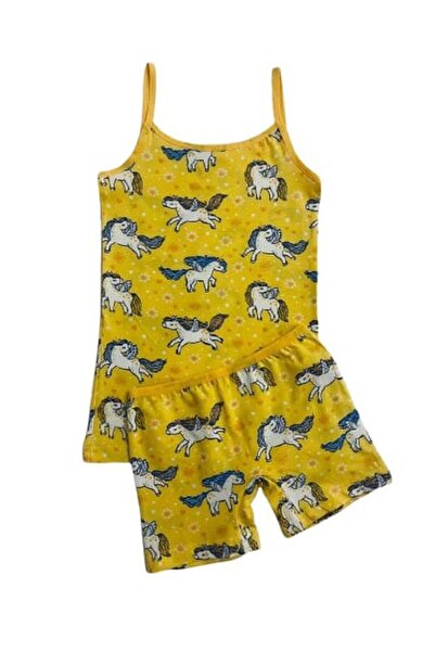 elmas kids Girl's Cotton Yellow Unicorn Patterned Athlete Boxer Set