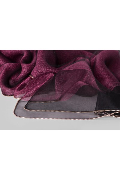 ARMANDA İpekli Kenarı Taşlı Abiye Şal - Siyah-Fuşya