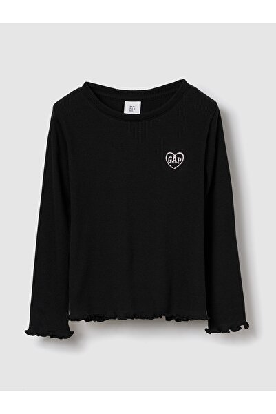GAP Kız Bebek Siyah Ribanalı Bisiklet Yaka T-Shirt