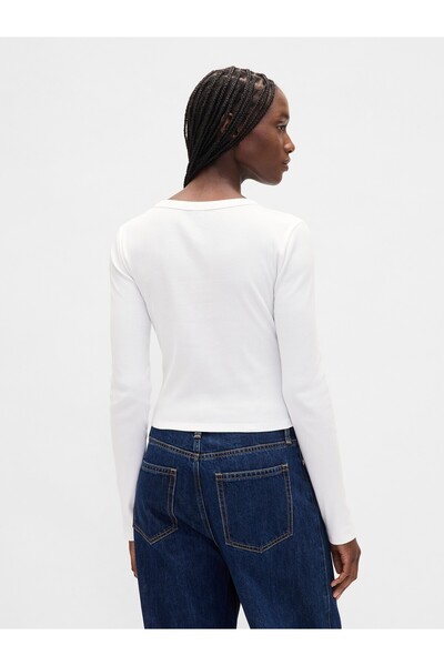 GAP Kadın Beyaz Ribana Crop Bisiklet Yaka T-Shirt