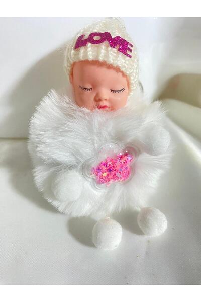 KANERUZ سلسلة مفاتيح من القطيفة على شكل طفل نائم مزينة بالترتر باللون الأحمر