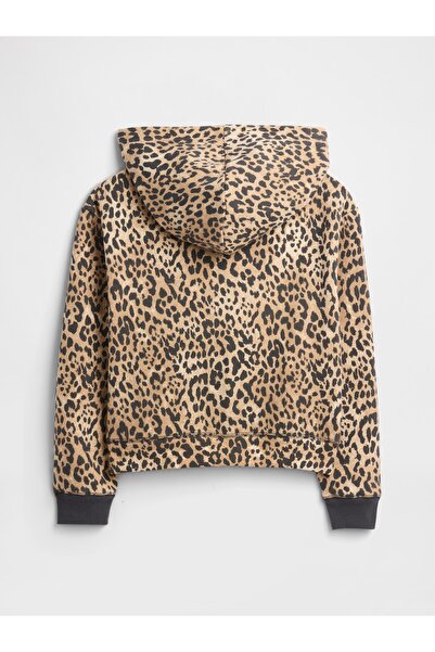 GAP Kız Çocuk Kahverengi Relaxed Logo Fermuarlı Kapüşonlu Sweatshirt