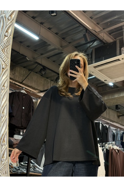Taksim Moda Modal Kumaş Oversize Geniş Kalıp Bisiklet Yaka Basic Düz Sweat