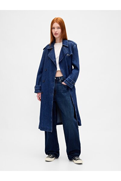 GAP Kadın Koyu Mavi UltraSoft Denim Trençkot