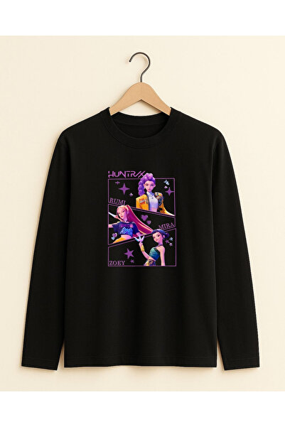 barsdepo Tricou cu mânecă lungă pentru fete K-pop Demon Hunters Huntrix Zoey Rumi Mira cu imprimeu
