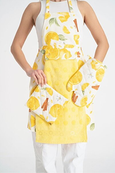 alinastore مريلة مطبخ مع منشفة وقفازات فرن وحامل أصفر