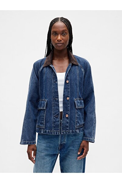 GAP Kadın Lacivert UltraSoft Denim Swing Chore Ceket