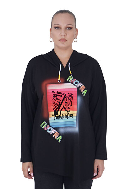 Darkmen Hanorac negru cu glugă și slogan pentru femei, mărime mare tricou