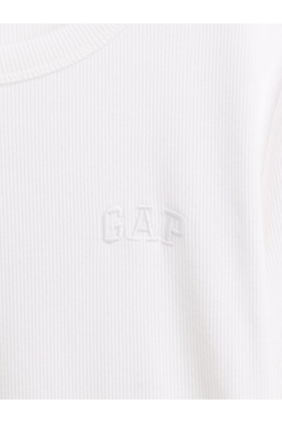 GAP Kadın Beyaz Ribana Crop Bisiklet Yaka T-Shirt