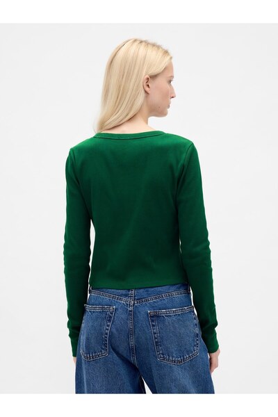 GAP Kadın Yeşil Ribana Crop Bisiklet Yaka T-Shirt