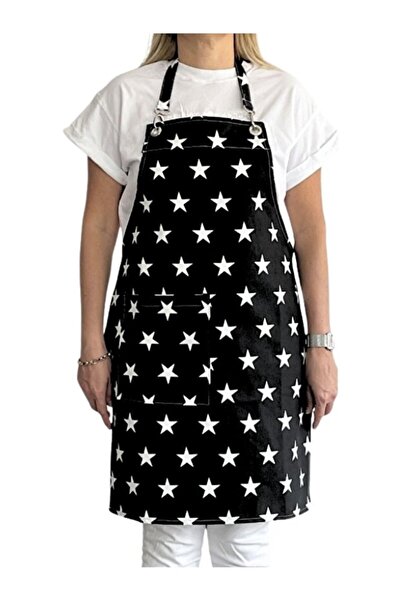 alinastore Waterproof Black Kitchen Apron with Pockets and Stars