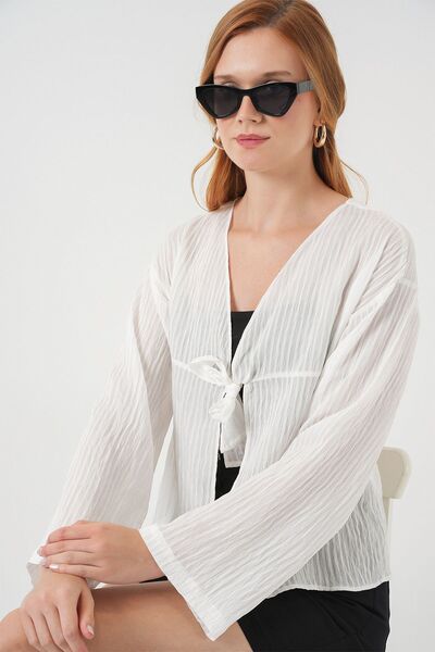 Hiccup Bdart Bow Tie-Up V-Neck Blouse