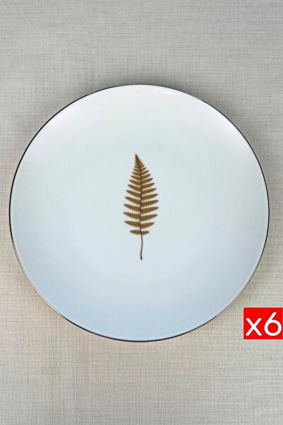 tabakevi Tabak Evi Porselen Natura Fern Altın Yaldız Servis Tabağı 24,50cm 6 lı