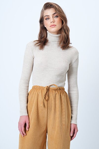 VAGGON Pulover tricotat cu mânecă lungă, crem, pentru femei, Vs01202