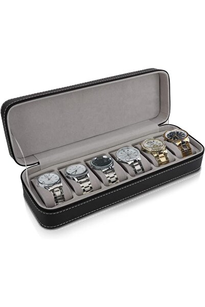 BIGTHREE Watch Display Storage Box, 6 Slot PU Leather Watches Organizer Storage