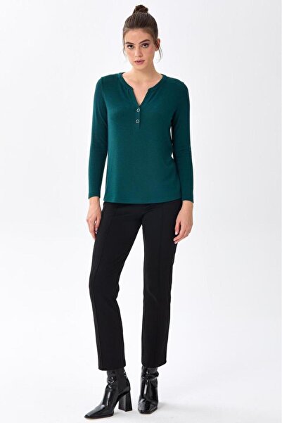 İKİLER Önü Çıtçıtlı Uzun Kol Bluz 256-1002