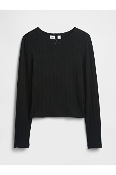 GAP Kız Çocuk Siyah Fitilli Pointelle T-Shirt