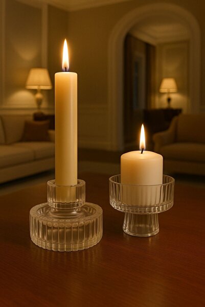 ENYAZA(2024) 2 li Origami Desen Çizgili Mumluk Çift Taraflı Cam Mumluk | Çizg...