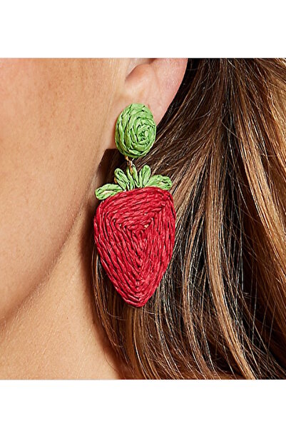 CAŞ DEKORASYON Red and Green Color Strawberry Earrings (Pair)