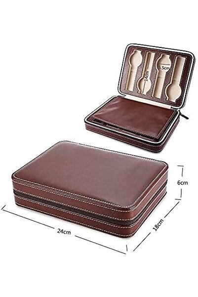 PADOM Watch Box Portable PU Leather Travel Zipper Case (8 Slot, Brown)