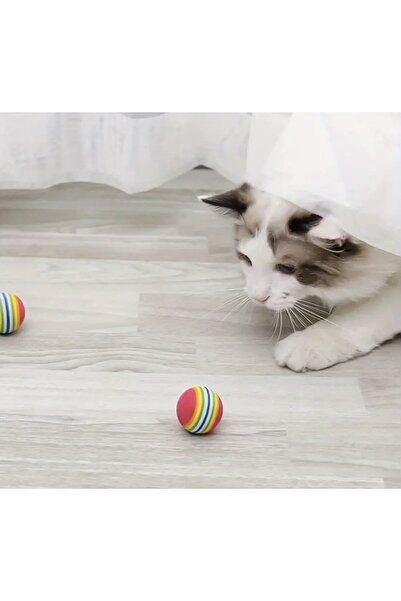 Online Home Market 3 Pack Rainbow Sponge Cat Dog Chewing Play Ball 4.2 cm