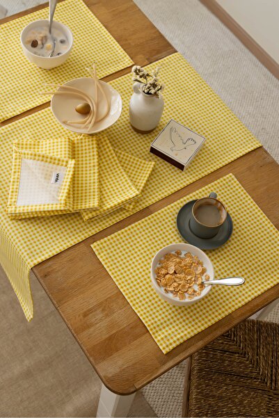 vinte Sarı Pötikare Runner & 6'lı Supla Amerikan Servis Takımı