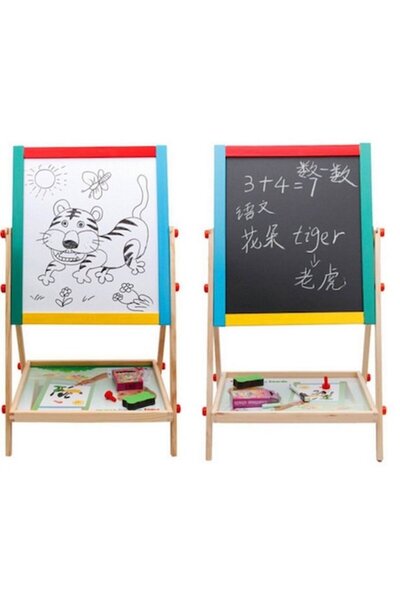 Wooden Tabla magnetica de scris cu 2 fete, 2 in 1, 65 cm, pliabila, + 3 ani