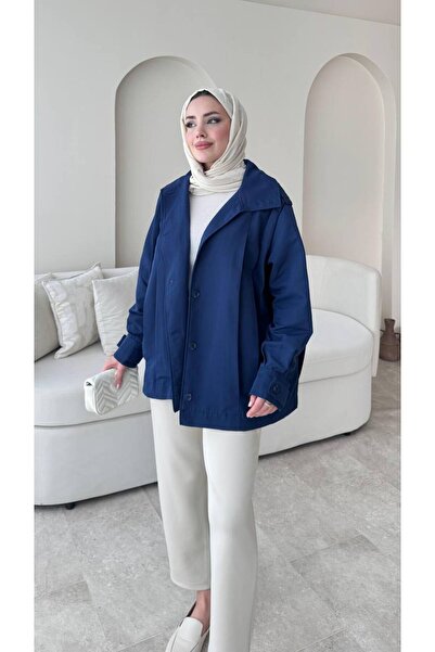 MODA AKGÜN YANI PİLELİ KISA OVERSIZE TRENÇKOT