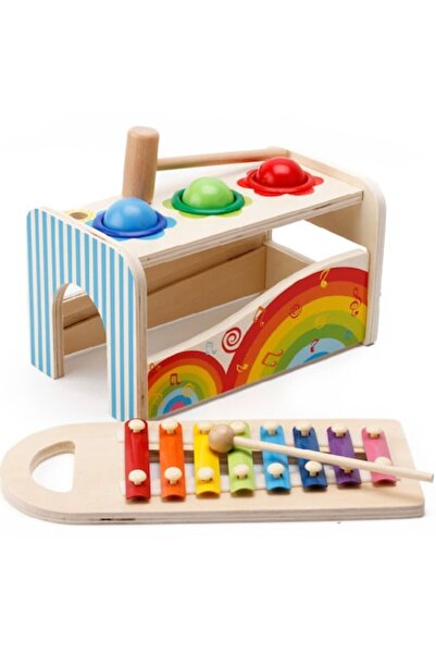 İdeal Ξύλινο παιχνίδι 3 σε 1 σφυρί με μπάλες ξυλόφωνο Montessori