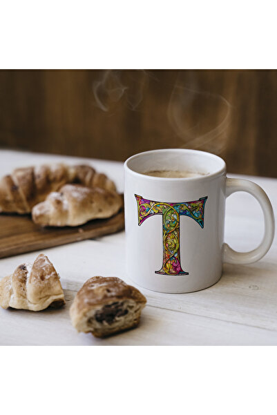 Kupa كوب حرف T سعة 330 مل - هدية مخصصة بالاسم/الحرف، تصميم حروف ملونة