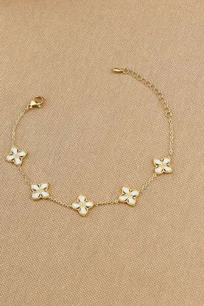 Keyifli Hayaller Çelik Bileklik- Mineli Beyaz Sıralı Çiçek Zincir Çelik Bilek...